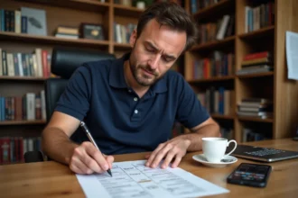 Joueur analysant sa feuille de score et sa répartition de points P100 après un week-end de tournois