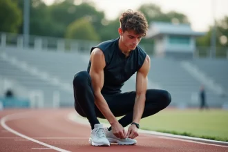 Jeune athlète concentré en plein effort en extérieur