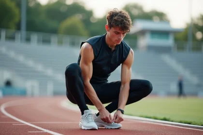 Jeune athlète concentré en plein effort en extérieur