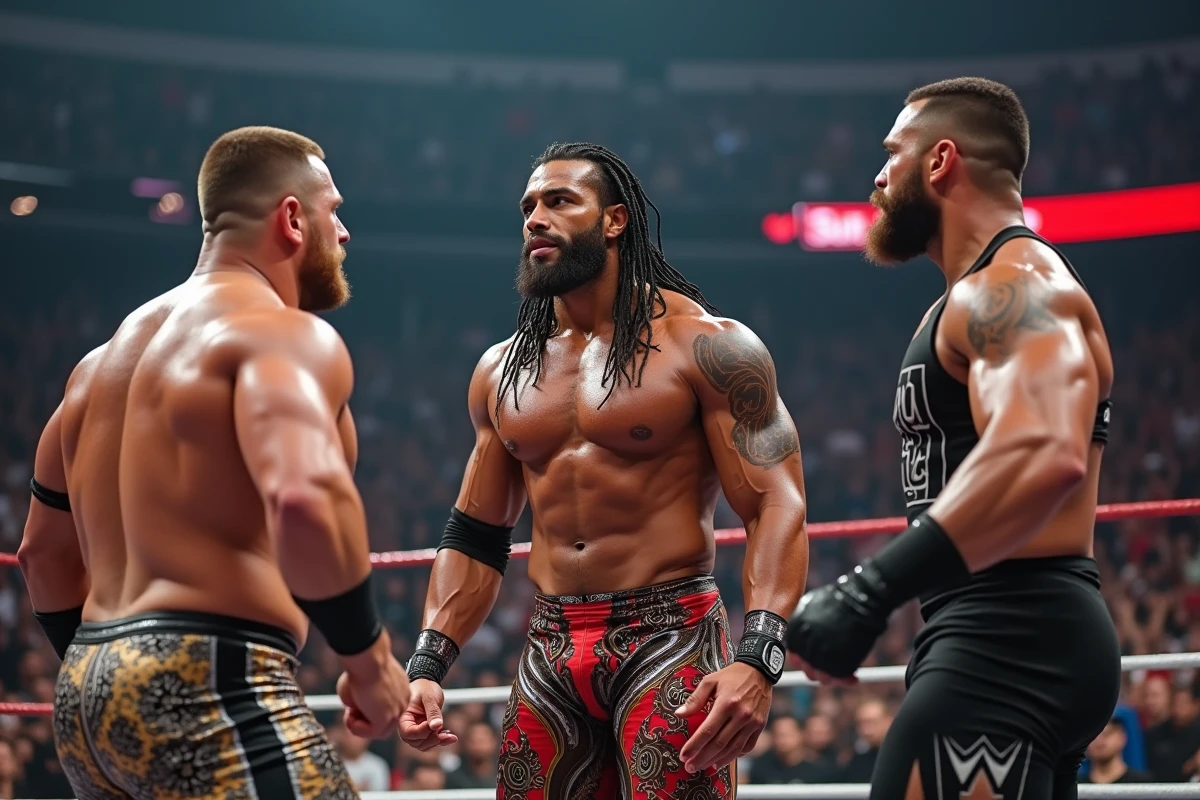 Lutteurs en face dans le ring de la WWE
