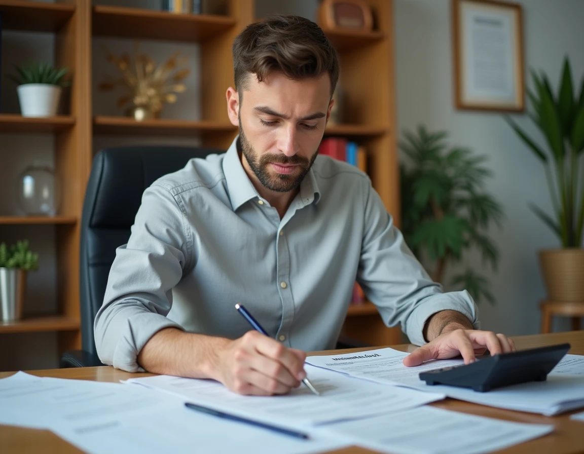 Comptable analysant les avantages fiscaux liés au sponsoring sur des formulaires de déclaration d'impôts
