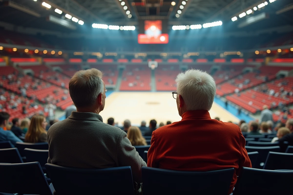 Couple assis dans les gradins de la Bercy Arena