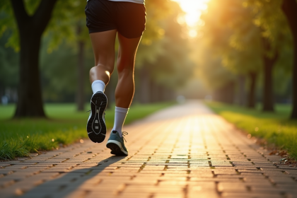 Courseur sur chemin de parc vert au matin