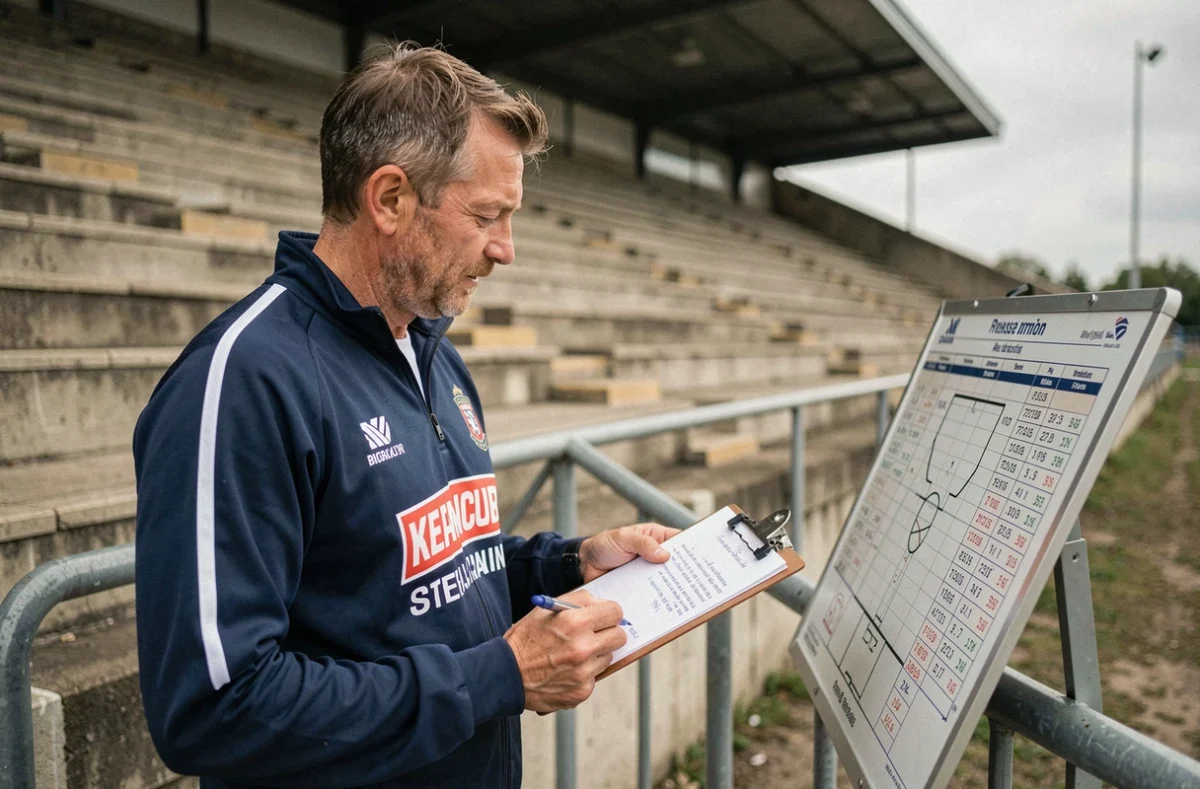 Entraîneur de rugby consultant le calendrier de la saison Fédérale 2 sur la touche