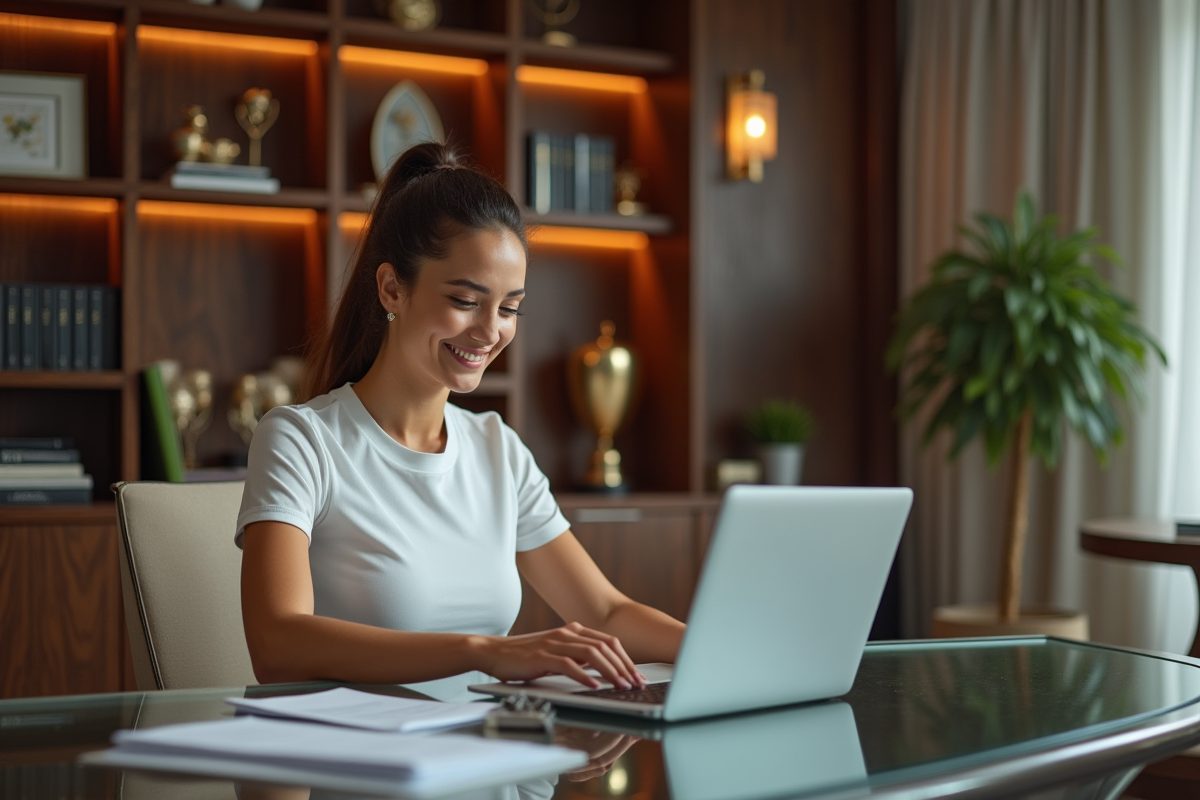 Femme athlète en tenue décontractée dans un bureau élégant