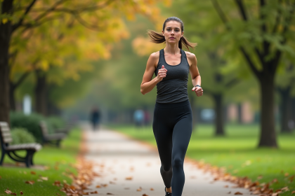 Femme en course dans un parc urbain verdoyant