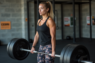 Jeune femme en deadlift dans une salle de CrossFit moderne