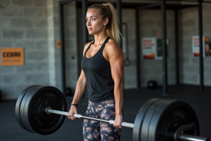 Jeune femme en deadlift dans une salle de CrossFit moderne