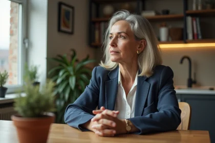 Femme d'âge moyen dans une cuisine lumineuse et moderne