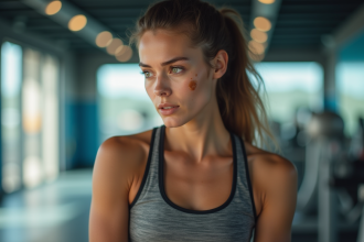 Jeune femme après un entraînement avec transpiration visible
