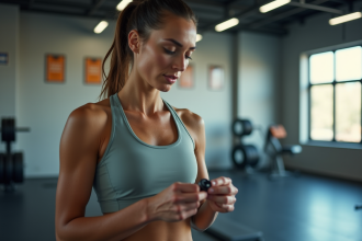Femme sportive en entraînement préparant un supplément