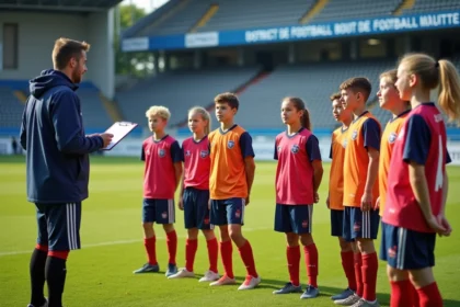 Jeunes joueurs de football en groupe sur le terrain