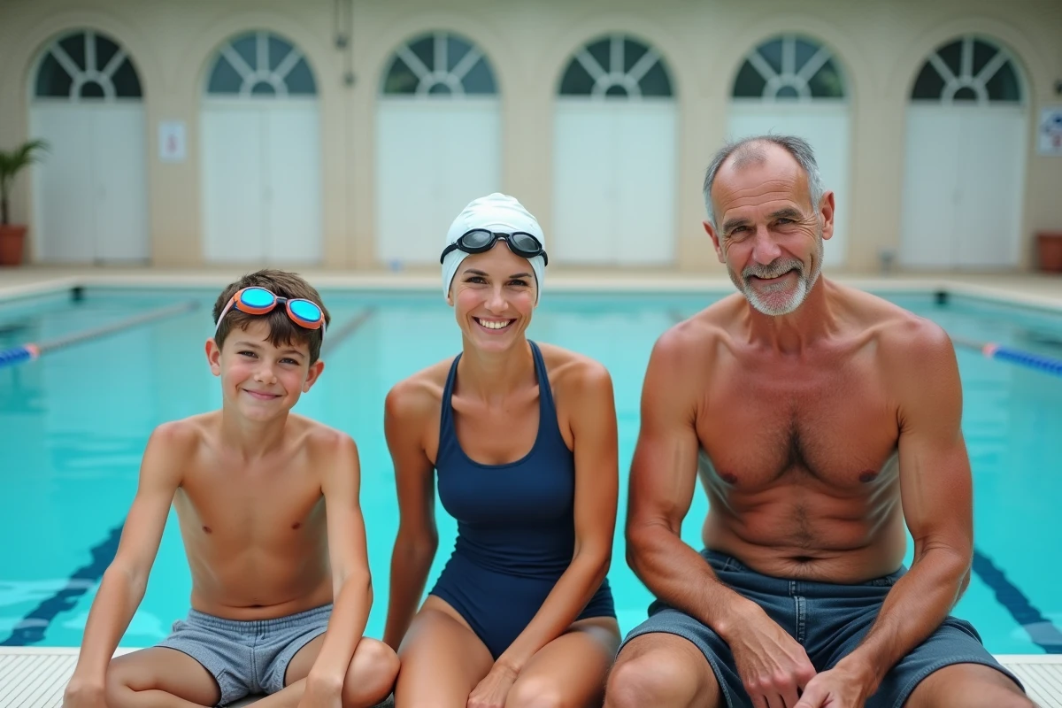 Groupe de nageurs à la piscine Butte aux Cailles après la baignade