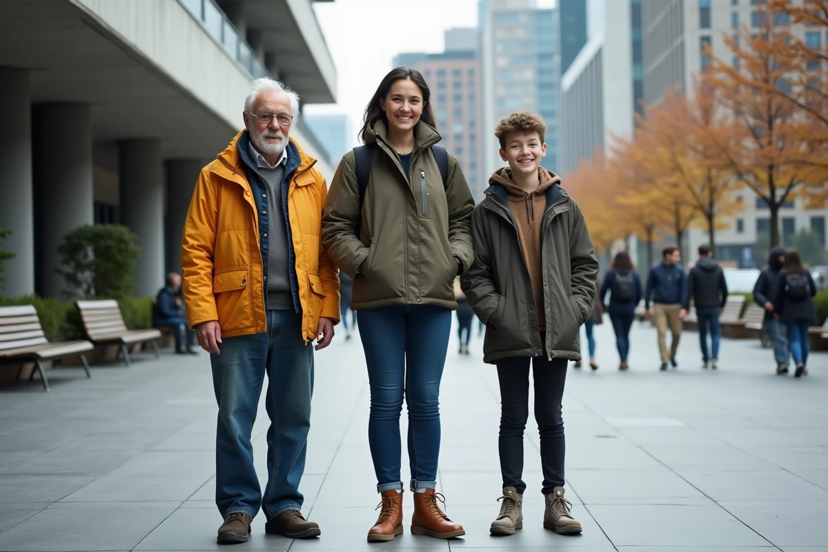 Trois personnes âgées et jeunes dans un espace urbain