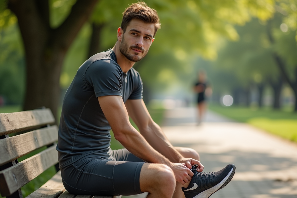 Homme courant dans un parc avec sous-vêtements discrets