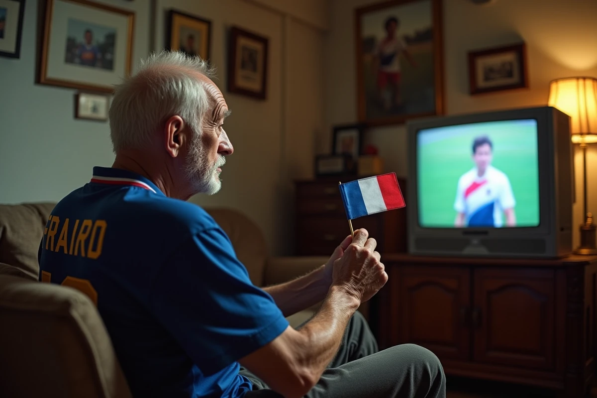 Homme âgé regardant un replay de la coupe du monde 1998