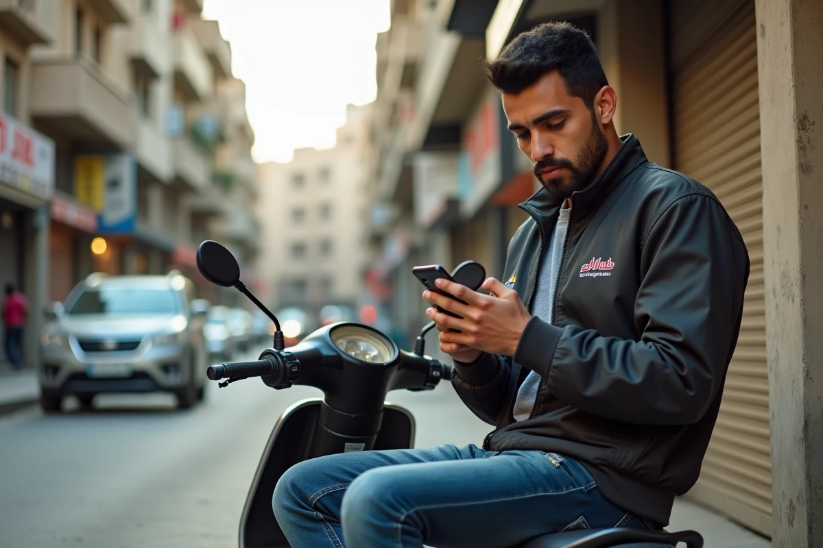 Jeune homme égyptien en scooter dans la rue de Cairo