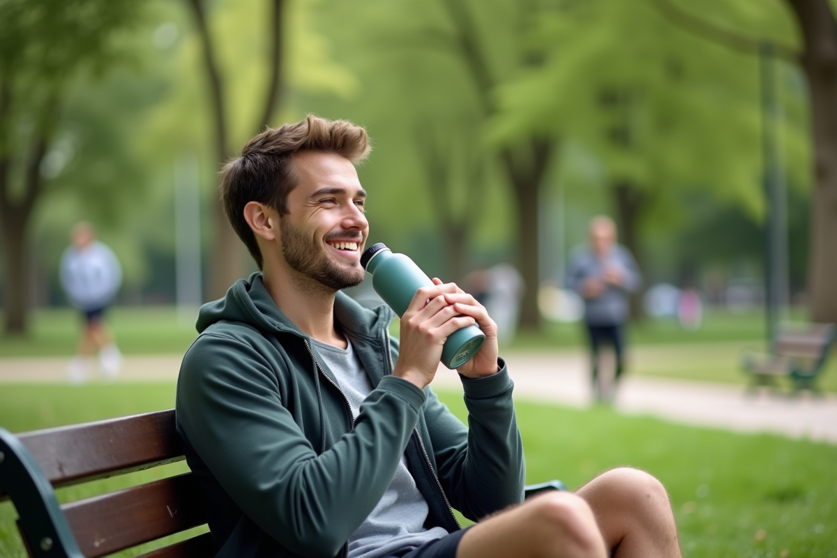 Jeune homme souriant buvant de l