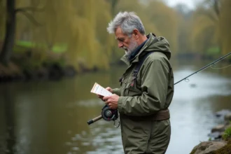 Pêcheur tenant son permis de pêche national au bord d'une rivière française, interrogeant sa valeur en 2026